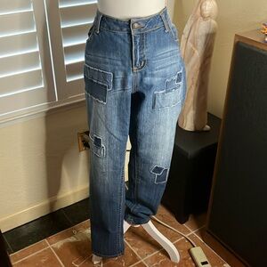 💙👖ZCO Blue Stretch 5 Pocket Jeans W/Patches Cotton, Polyester, & Spandex Sz 20